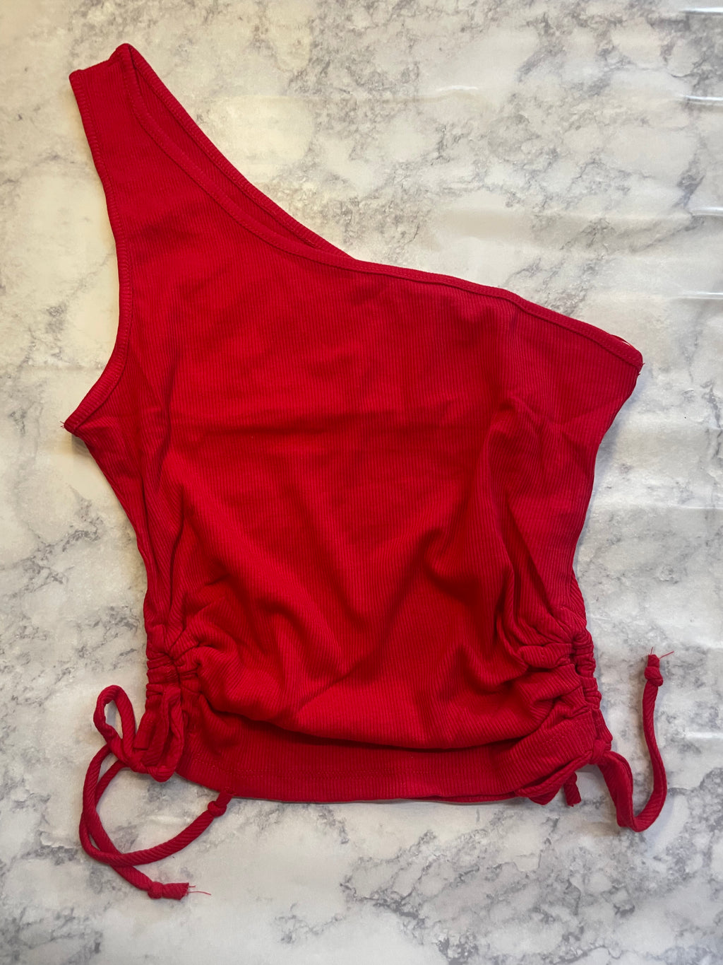 Red Ruched Cut Out Solid Top